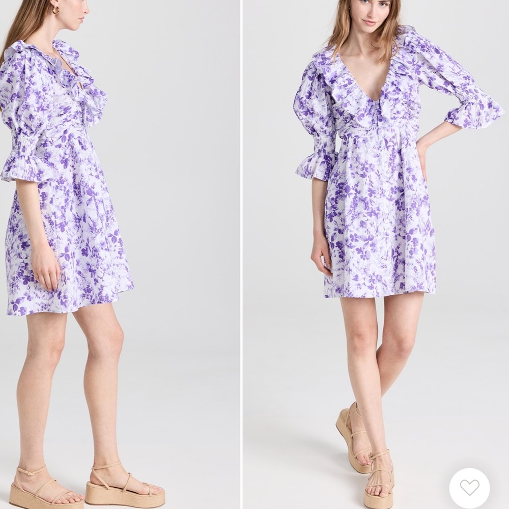 byTiMo floral linen cotton minidress V-neck ruffled trim size L